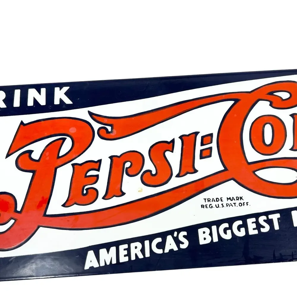 Ande Rooney Pepsi Cola Porcelain Enamel Sign 6x18 Americas Biggest Nickels Worth